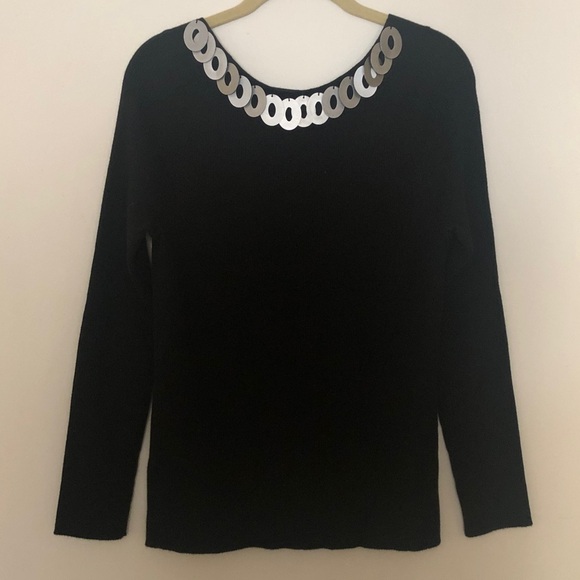DG2 by Diane Gilman Sweaters - Vintage DG2 by Diane Gilman Sweater |Metal Embellished Neckline| Black Medium